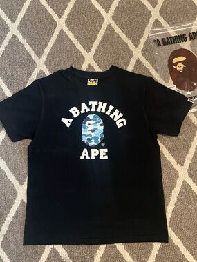 Bape Black Short-Sleeve Tee with Blue Camo Ape SEND OFFERS